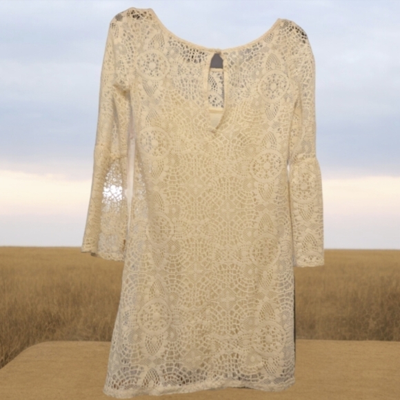 Dreamy Bohemian: Cream Lace Bell Sleeve Mini (American Eagle) (XXS) - Picture 3 of 11